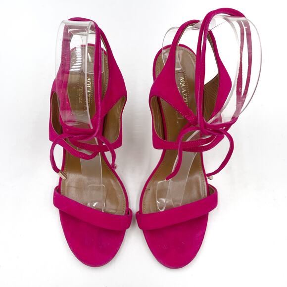 Aquazzura Colette Sandals Pink Suede Heels Ankle Wrap Tie Open Toe Sz 36.5 / 6.5 - Picture 4 of 12